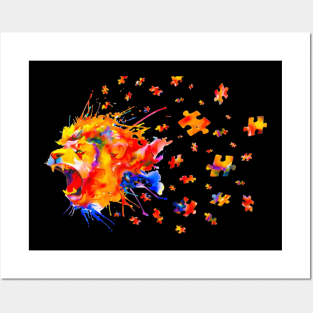 Autism Awareness Roar Cute Lion Puzzle Posters and Art